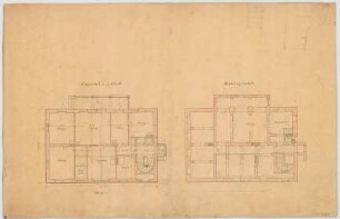 Thiersch, August ; München, Heßstr.; Privathaus - Grundriss EG, Grundriss Keller
