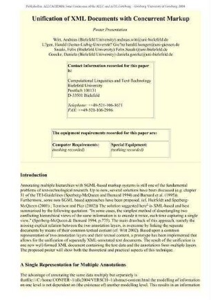 Unification of XML Documents with Concurrent Markup