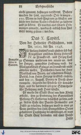 Das X. Capitel. Von der Helvetier Geschichten, von An. 1600 bis An. 1648.