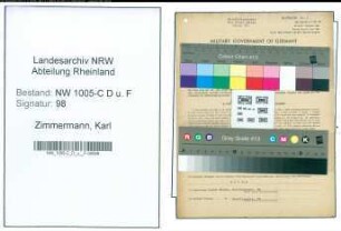 Entnazifizierung Karl Zimmermann , geb. 05.08.1904 (Feuerwehrmann)
