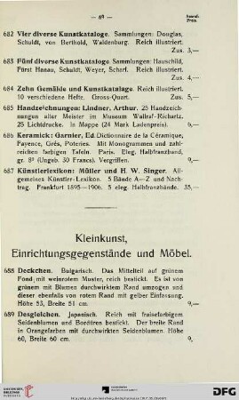 Kleinkunst, Einrichtungsgegenstände und Möbel (Nr. 688-742)