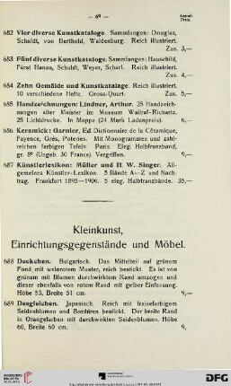 Kleinkunst, Einrichtungsgegenstände und Möbel (Nr. 688-742)