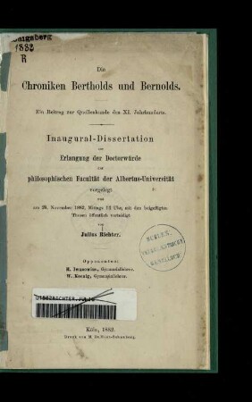 Die Chroniken Bertholds und Bernolds