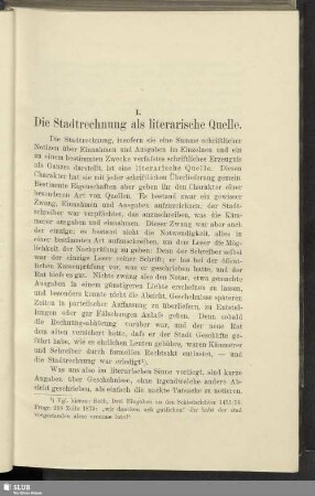 I. Die Stadtrechnung als literarische Quelle