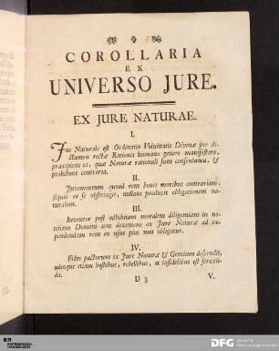 Corollaria Ex Universo Jure.