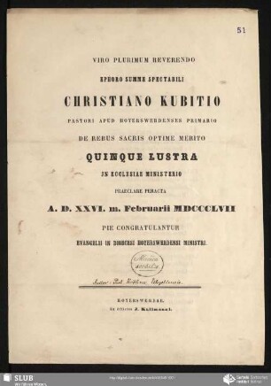 Viro Plurimum Reverendo Ephoro Summe Spectabili Christiano Kubitio ... Evangelii in Dioecesi Hoyerswerdensi Ministri