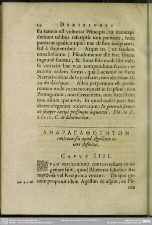Andragathuntōn controversia apud Agellium ex jure definita. Caput IIII.