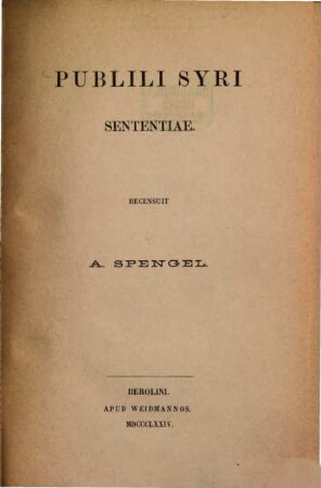 Publili Syri Sententiae