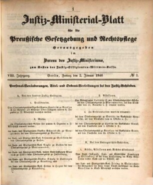 Justiz-Ministerialblatt für die preußische Gesetzgebung und Rechtspflege. 8. 1846