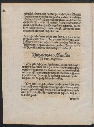 Inhalt des 10. Artickels Ist vom Begrebnis.
