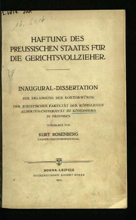 Haftung des preussischen Staates für die Gerichtsvollzieher