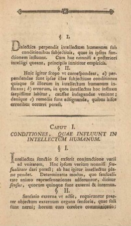 Caput I. Conditiones, quae influunt in intellectum humanum.