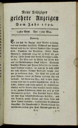 39stes Stück. Den 15ten May.