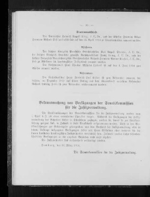 Bekanntmachung von Verfügungen der Senatskommission für die Justizverwaltung