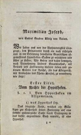 Das Hypotheken-Gesetz vom 1. Juni 1822