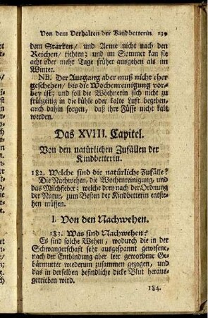Das XVIII. Capitel. Von den natürlichen Zufällen der Kindbetterin.