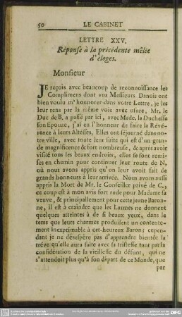 Lettre XXV. Response a la precedente melee d'eloges