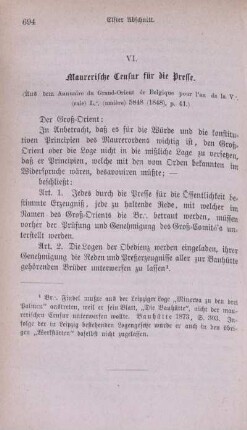 VI. Maurerische Censur für die Presse.