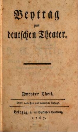 Beytrag zum deutschen Theater, Zweiter Theil