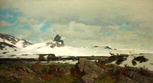 Nordische Landschaft mit Rentieren