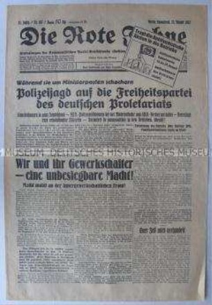 Kommunistische Tageszeitung "Die Rote Fahne" u.a. zur Funktionärskonferenz der Berliner SPD und über Polizeiaktionen gegen die KPD in verschiedenen Städten