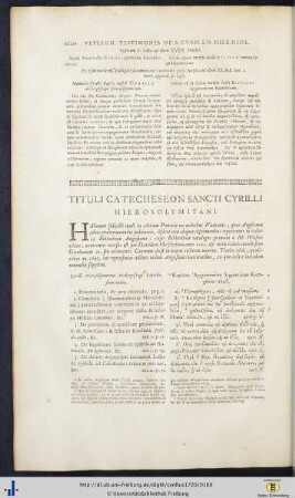 Tituli Catecheseon Sancti Cyrilli Hierosolymitani.