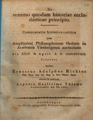 De summo quodam historiae ecclesiasticae principio : commentatio hist.-crit.