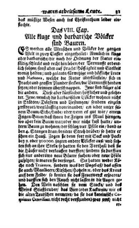 Das VIII. Cap. Alle kluge und barbarische Völcker sind Bauren