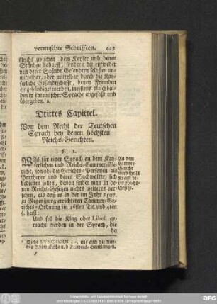 Drittes Capitel. Von dem Recht der Teutschen Sprach bey denen höchsten Reichs-Gerichten.