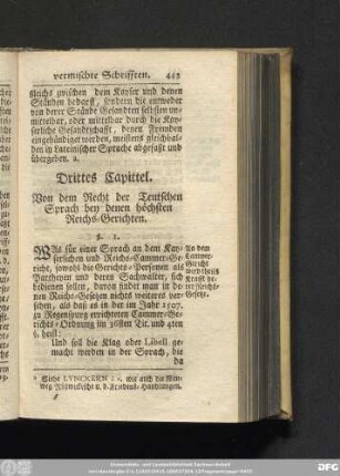 Drittes Capitel. Von dem Recht der Teutschen Sprach bey denen höchsten Reichs-Gerichten.