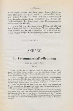 I. Vormundschafts-Ordnung vom 5. Juli 1875