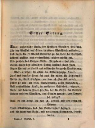 Klopstocks sämmtliche Werke. 1, Nachrichten von Klopstocks Leben. Inhaltsanzeigen zum Messias. Der Messias ; Theil 1