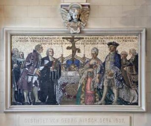 Szene mit Stiftern zur Erinnerung an die Einweihung der Kirche