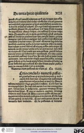 Tertio concludo numerum passionum partis sensitive quia ex predictis patet quod inconcupiscibili sunt tres coniugationes...