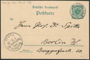 Postkarte an Philipp Spitta : 01.08.1891