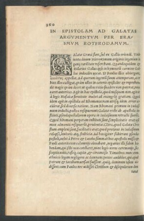 In Epistolam Ad Galatas Argumentum Per Erasmum Roterodamum.