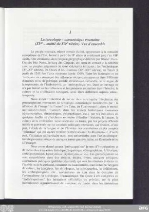 1 La turcologie - osmanistique roumaine (XVe - moitié du XXe siècles). Vue d'ensemble