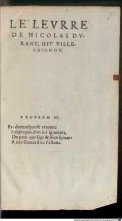 Le leurre de Nicolas Durant, dit Villegaignon