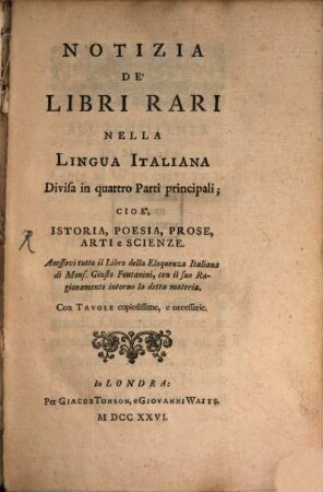 Notizia de'libri rari nella lingua Italiana