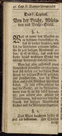 Das II. Capitel. Von der Beicht, Absolution und Beicht-Stuhl