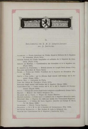 II. Bibliografia del S. M. O. Gerosolim, del S. Sepolcro