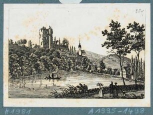 Tharandt, Blick über den Schlossteich auf die Burgruine und die Berg- und Stadtkirche