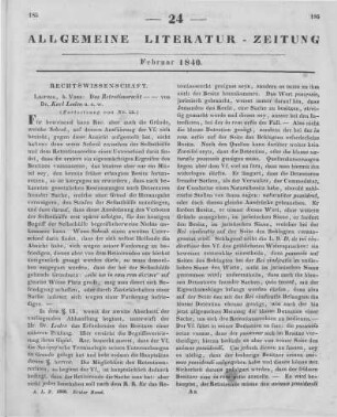 Luden, K.: Das Retentionsrecht. Eine civilrechtliche Abhandlung. Leipzig: Voss 1839 (Fortsetzung von Nr. 23)
