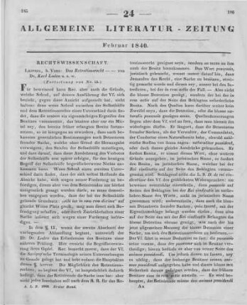 Luden, K.: Das Retentionsrecht. Eine civilrechtliche Abhandlung. Leipzig: Voss 1839 (Fortsetzung von Nr. 23)