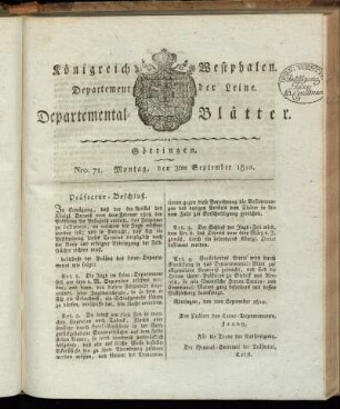 Nro. 71. Montag, den 3ten September 1810 [-] Nro. 80. Donnerstag, den 4ten October 1810