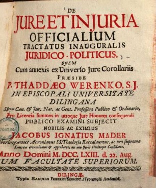 De Jure Et Injuria Officialium Tractatus Inauguralis Juridico-Politicus