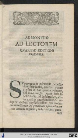 Admonitio Ad Lectorem Quartae Editioni Praemissa.