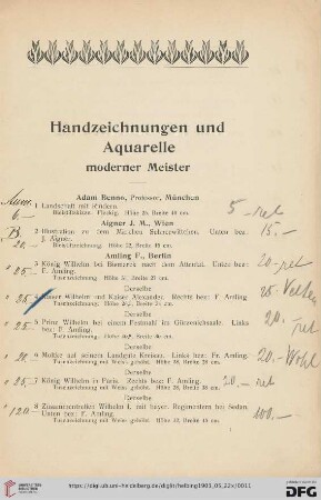 Handzeichnungen und Aquarelle moderner Meister (Nr. 1 - 481)