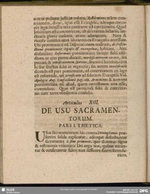 Articulus XIII. De Usu Sacramentorum