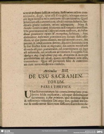Articulus XIII. De Usu Sacramentorum